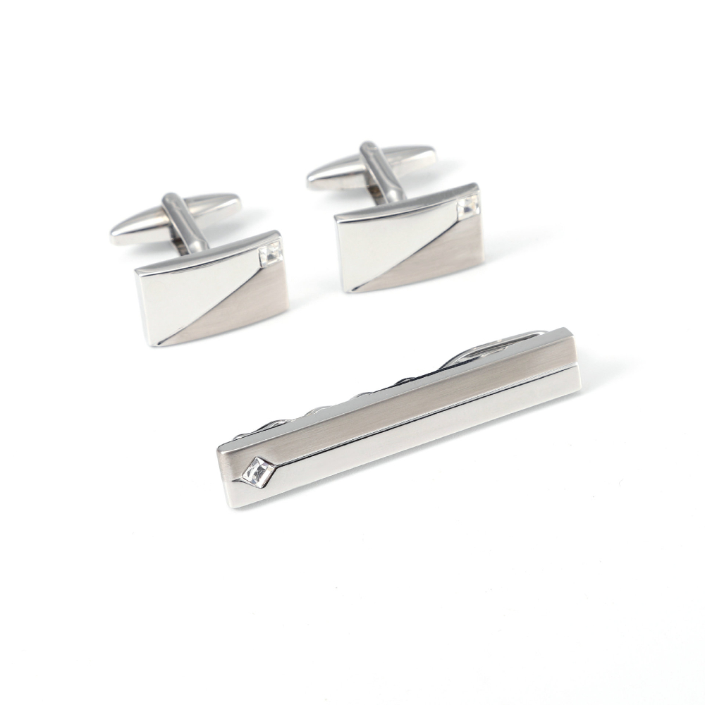Cufflinks Silver Set - Set Kancing Manset dan Penjepit Dasi