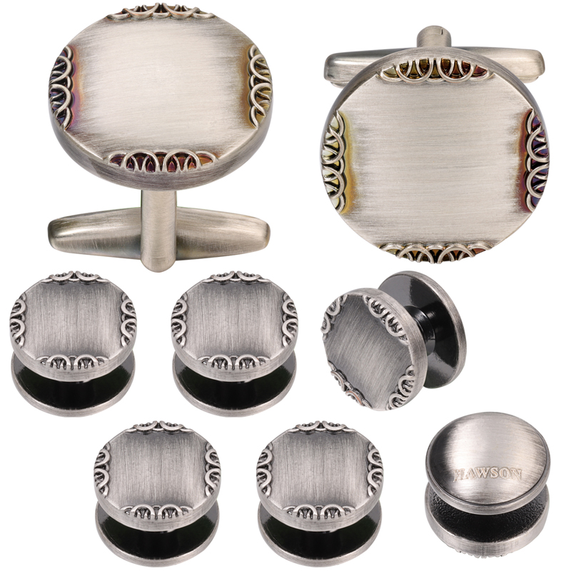 Cufflinks Silver Set - Kancing Manset Warna Perak Kuno Baru