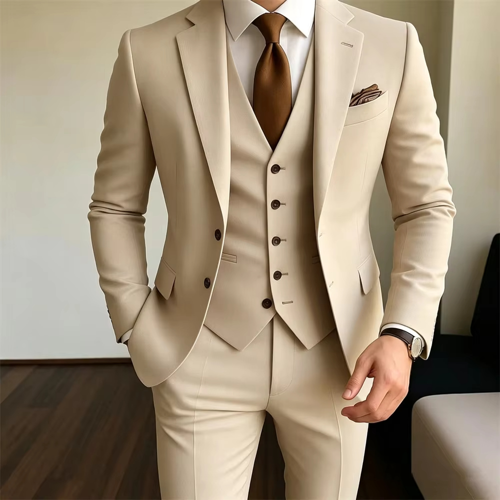 Khaki Formal Wear Men - Setelan Pria Khaki 3 Potong Jaket+Rompi+Celana