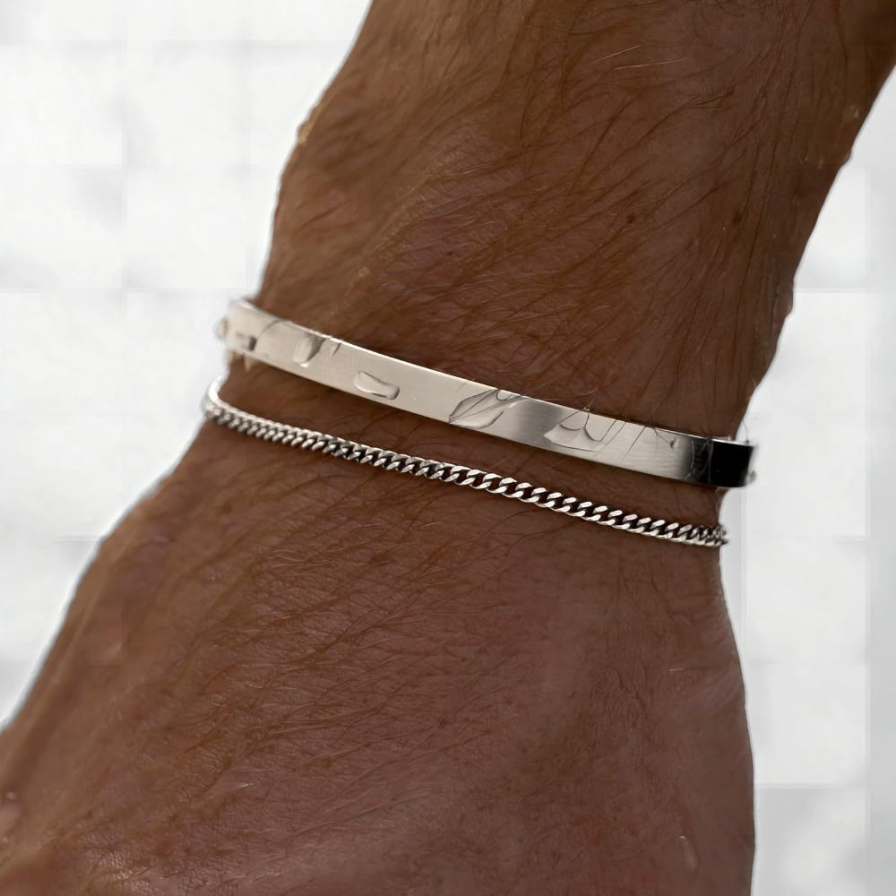 Cufflinks Silver Set - 2 Buah/Set Gelang Ganda Baja Tahan