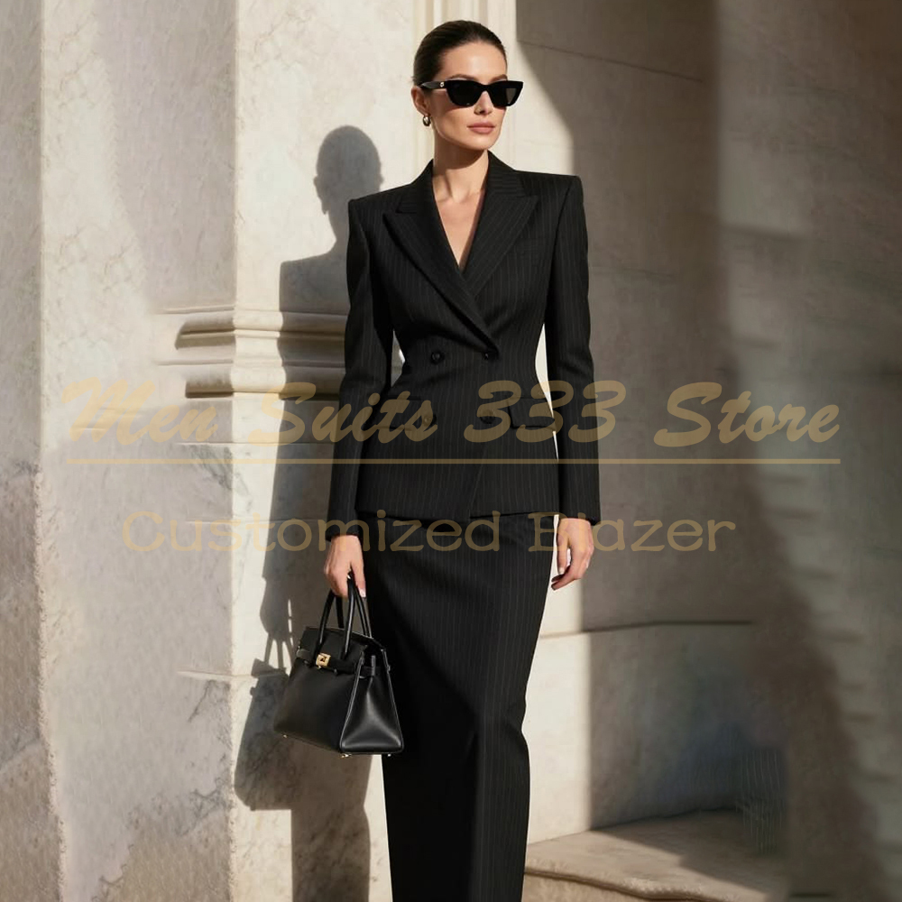 Men Formal Wear All Black - Setelan Wanita Formal Bergaris Hitam Desainer,