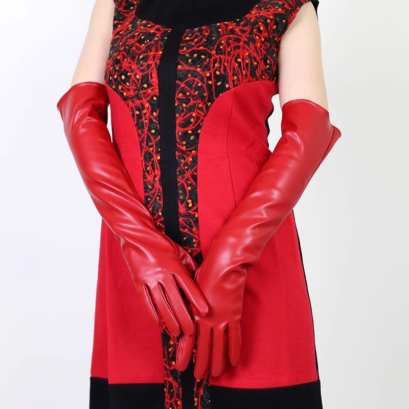 Formal Glove Leather - Sarung Tangan Panjang Kulit PU Merah