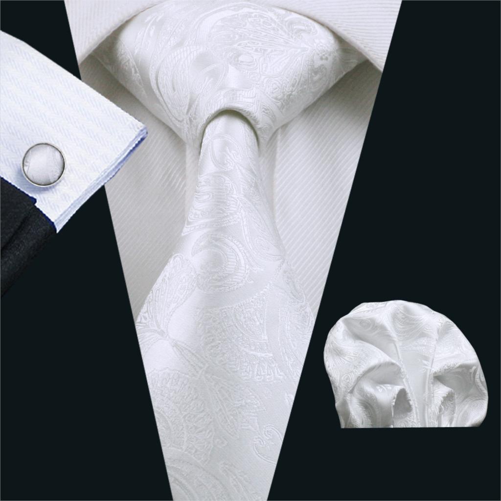 Cufflinks Silver Set - FA-393 pria dasi putih Paisley sutra