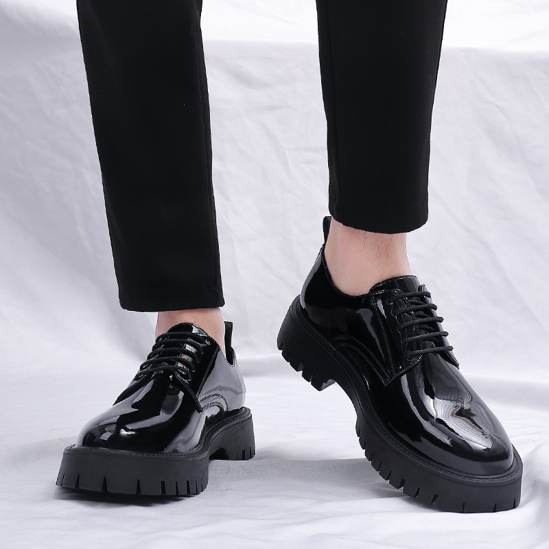 Men Formal Wear All Black - Sepatu Oxford Platform Chunky Kulit Paten