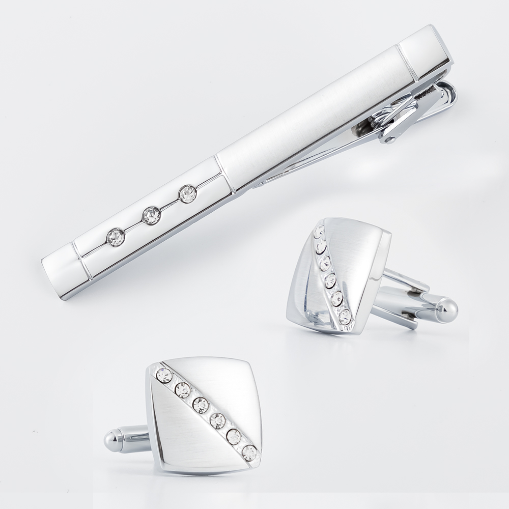 Cufflinks Silver Set - Set Kancing Manset dan Penjepit Dasi