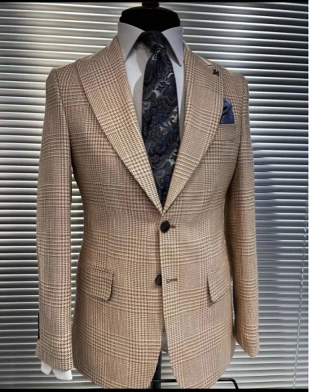 Khaki Formal Wear Men - Setelan 2 Potong Khaki Desain Houndstooth