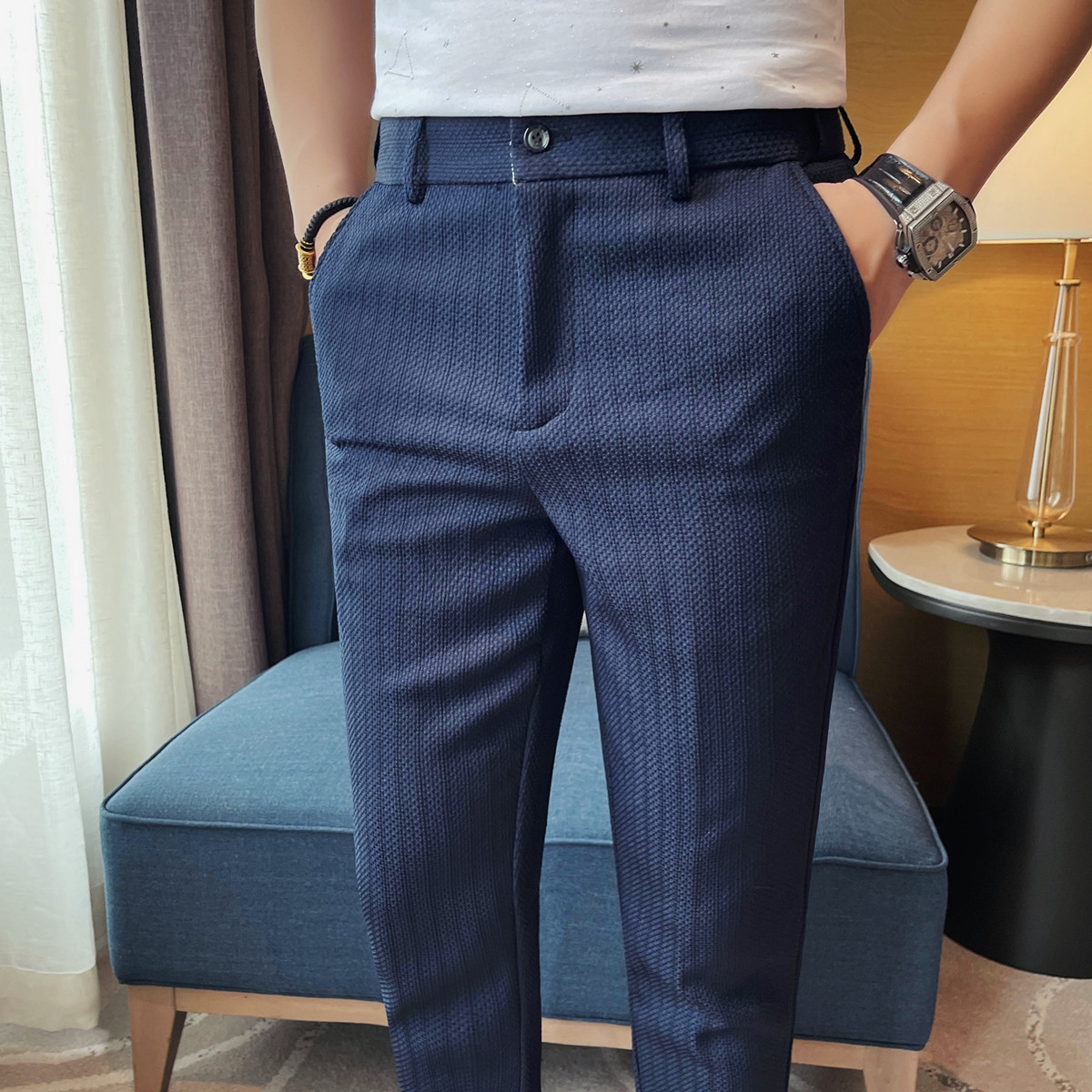 Celana Kasual Bergaris Tipis P - Young Men Formal Wear ulasan dan harga
