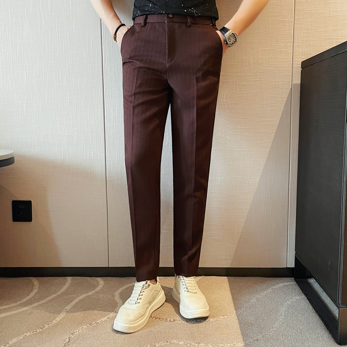 Celana Kasual Bergaris Tipis P - Young Men Formal Wear ulasan dan harga
