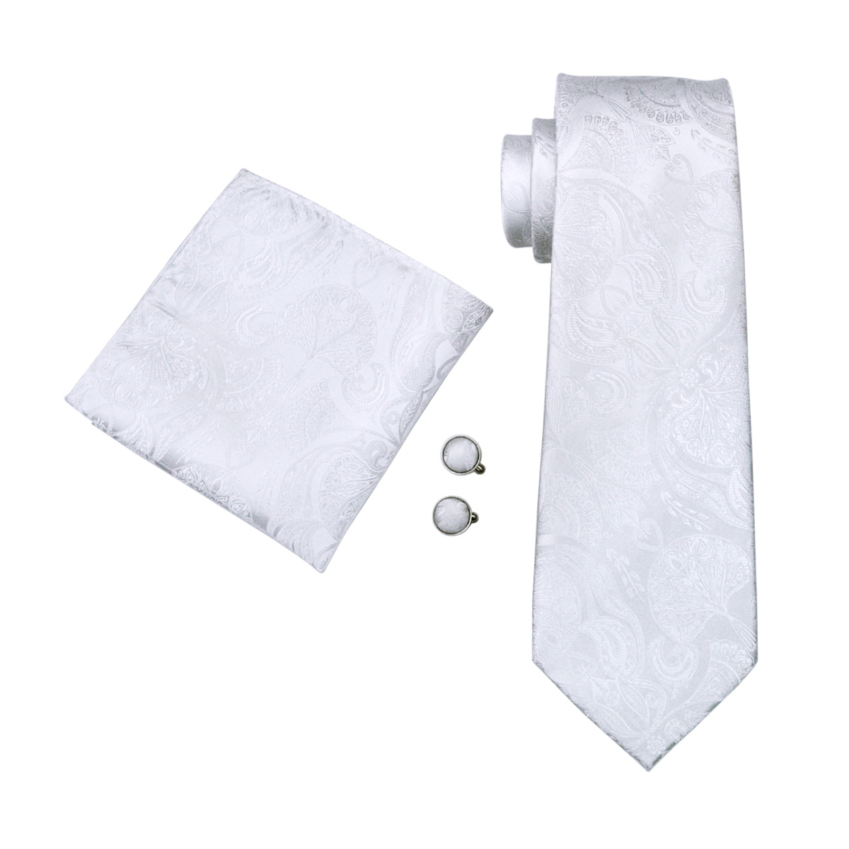 FA-393 pria dasi putih Paisley - Cufflinks Silver Set ulasan dan harga