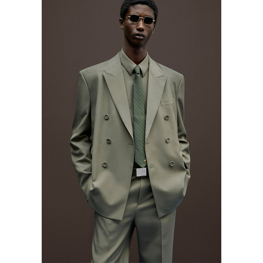 Setelan Jas Pria Double-Breast - Khaki Formal Wear Men ulasan dan harga